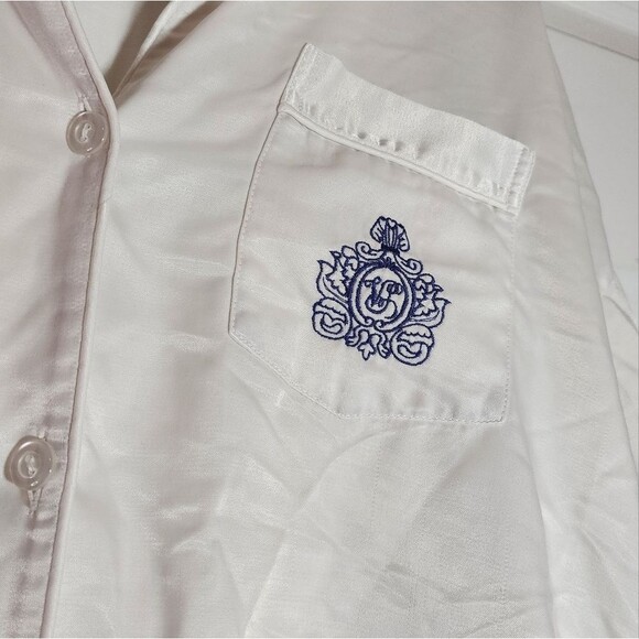 Victorias Secret White Satin Feel Button Up Logo Sleep Top - Picture 3 of 7